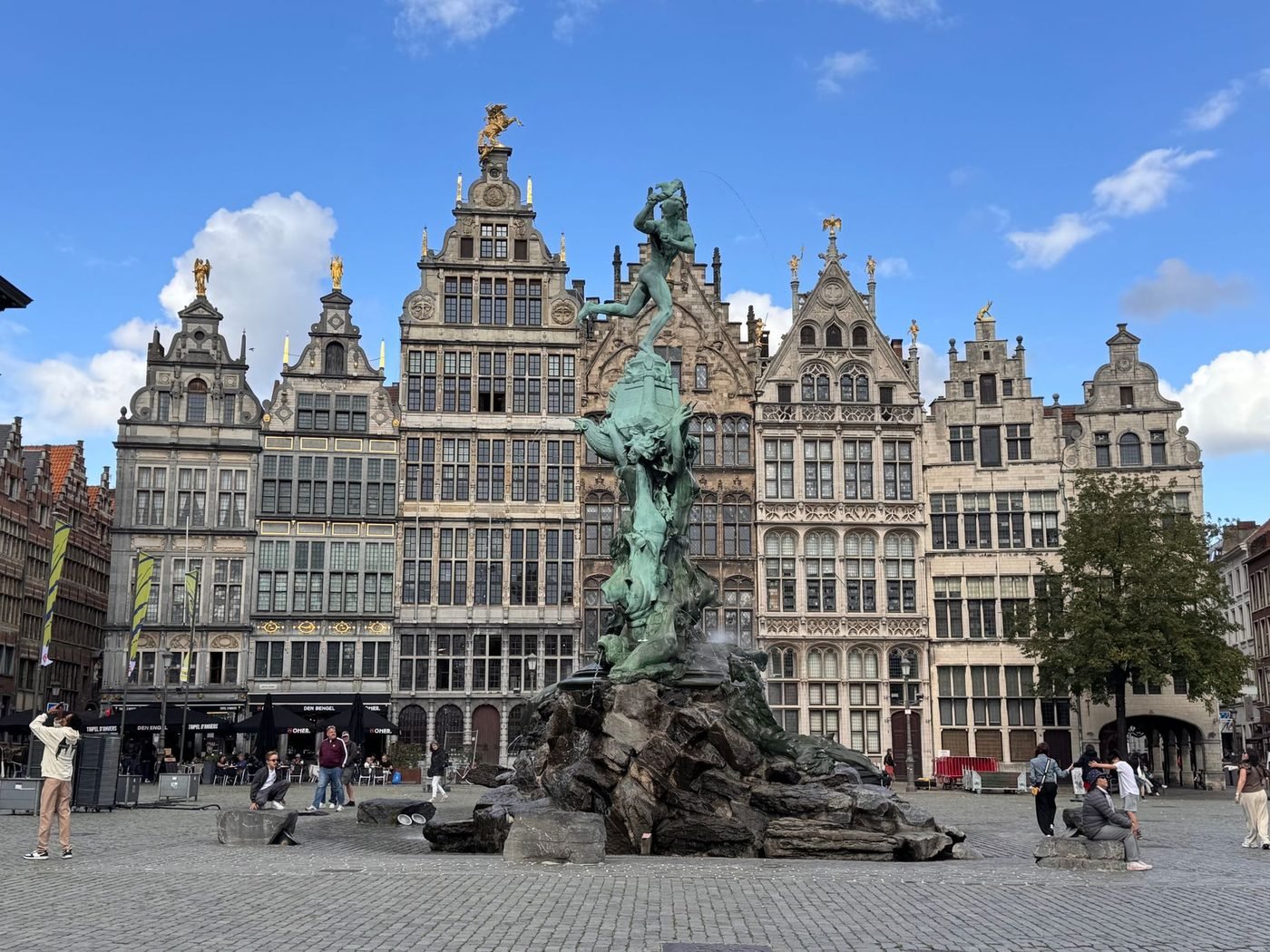 The Grote Markt in Antwerp, Belgium, with the Brabo Fountain and the historic guild houses